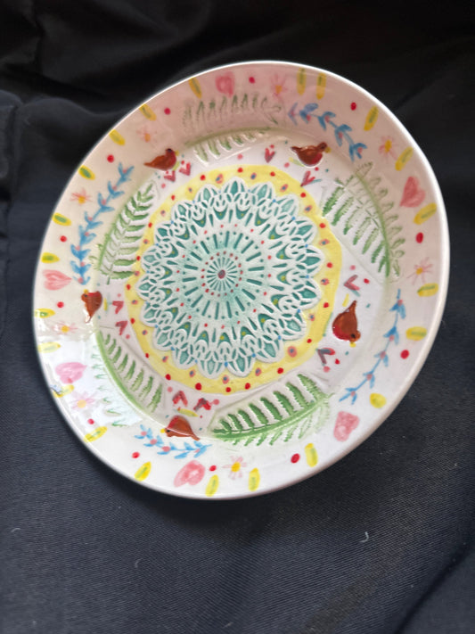 Decorative Ceramic Fern and Robin Plate