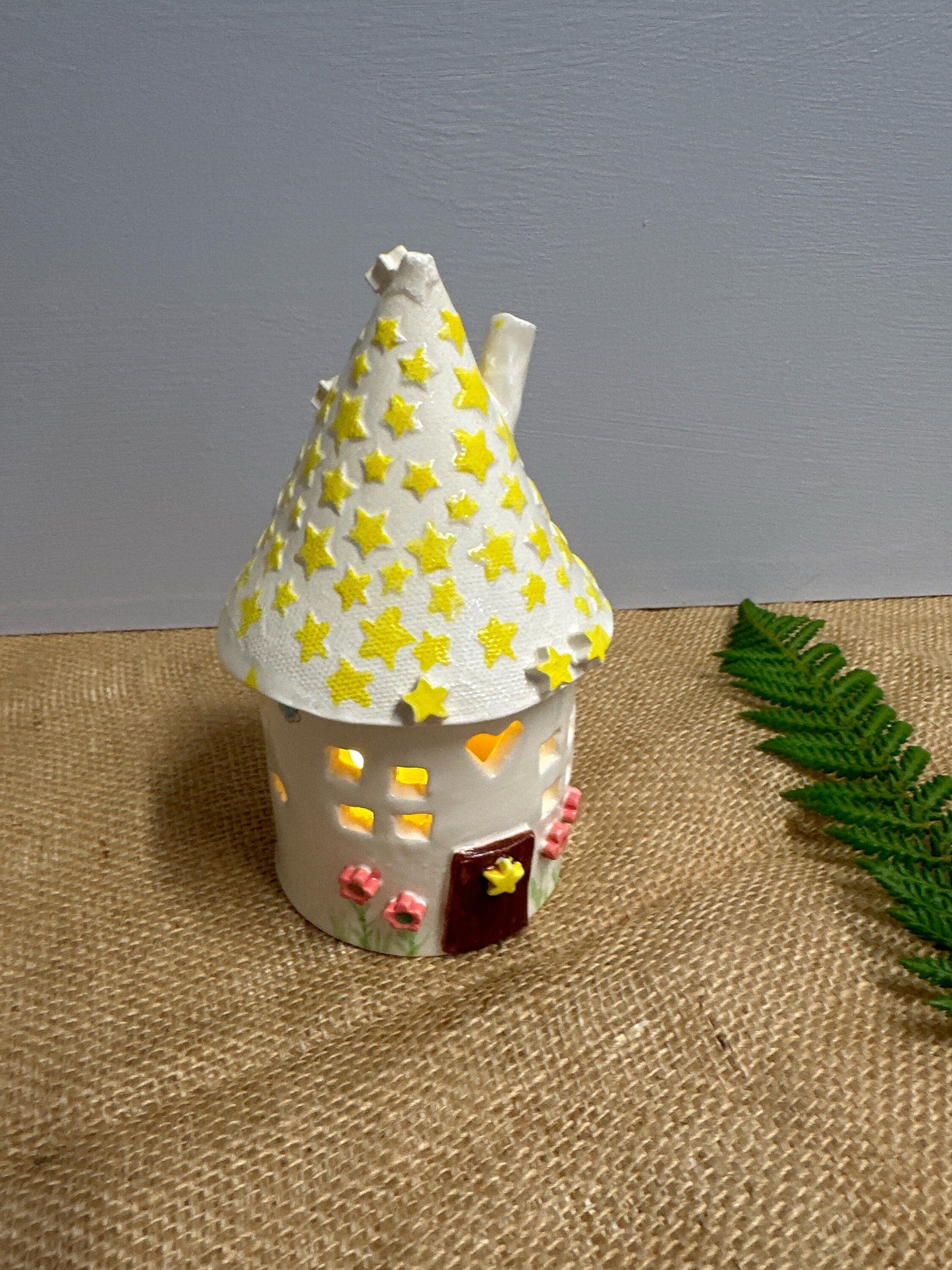 Ceramic Round Fairy Elf House Tea Light Holder