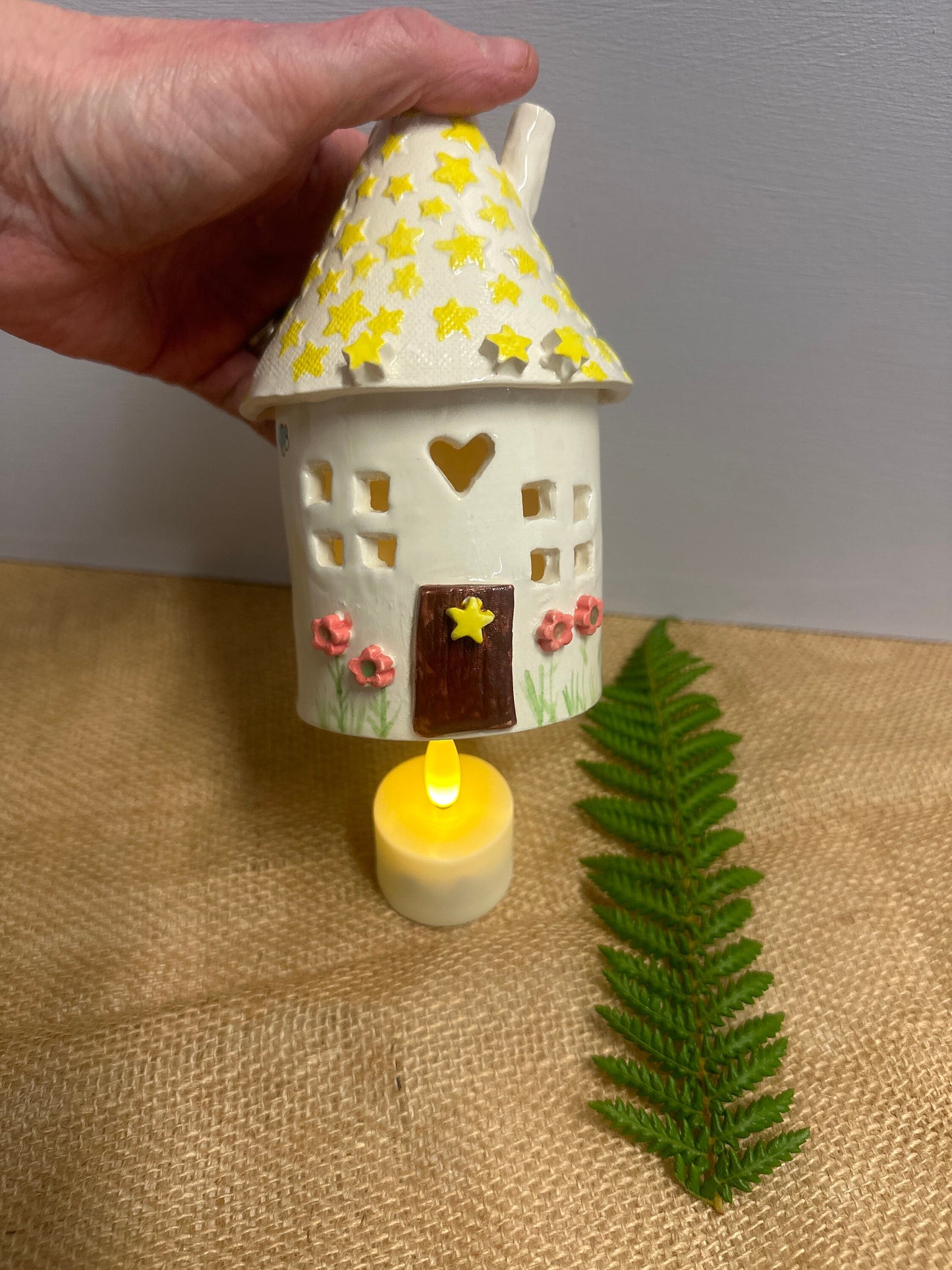 Ceramic Round Fairy Elf House Tea Light Holder