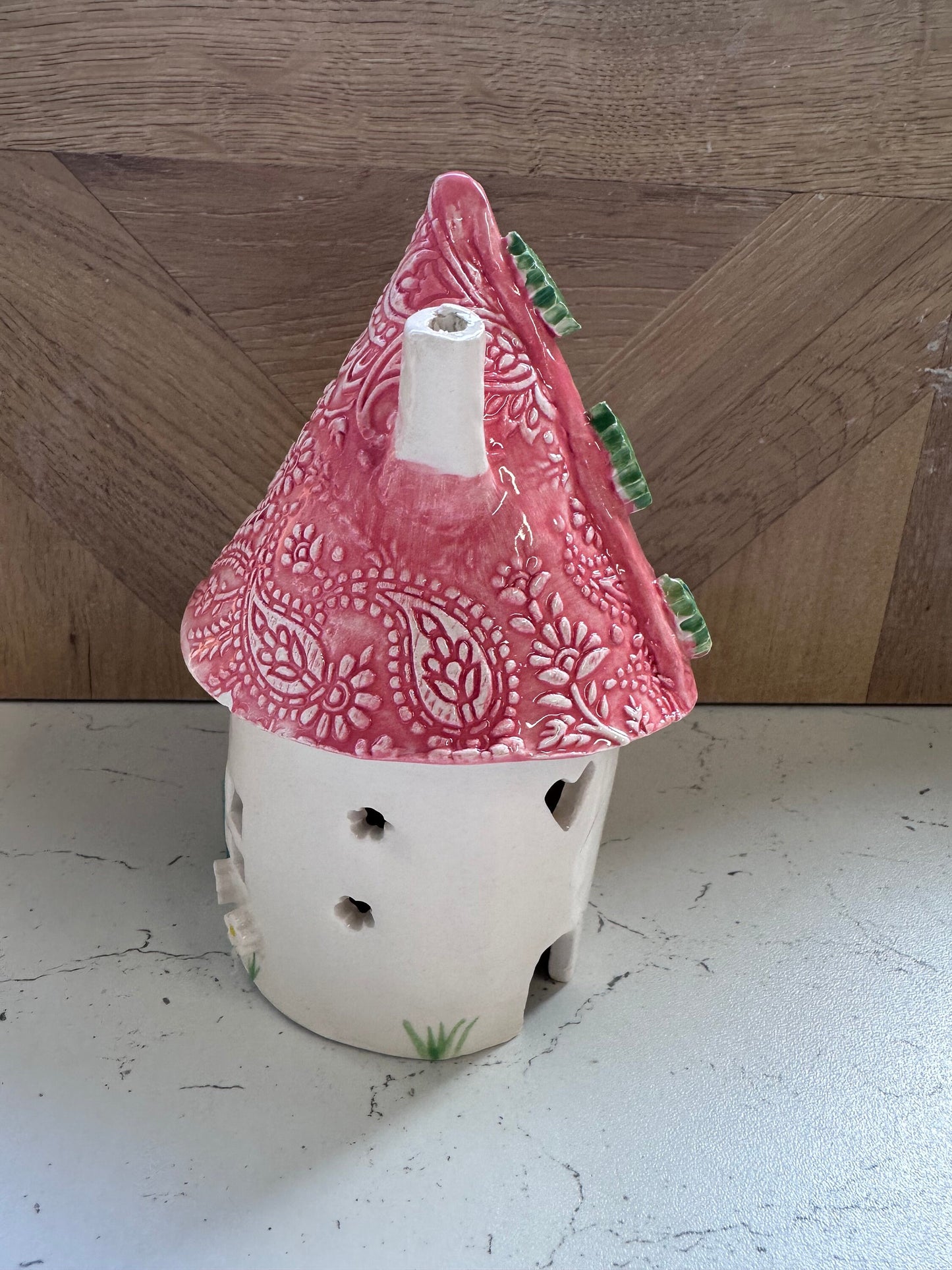 Ceramic Round Fairy Elf House Tea Light Holder