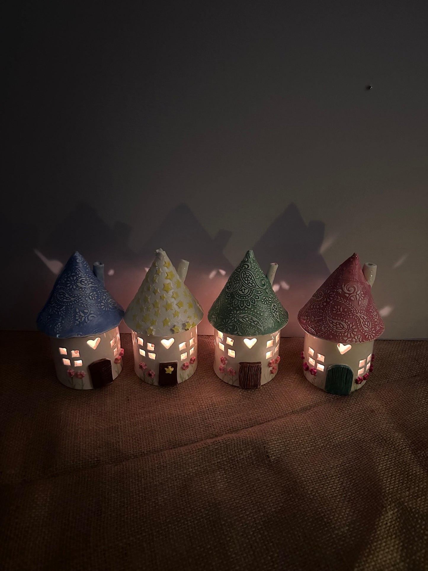 Ceramic Round Fairy Elf House Tea Light Holder