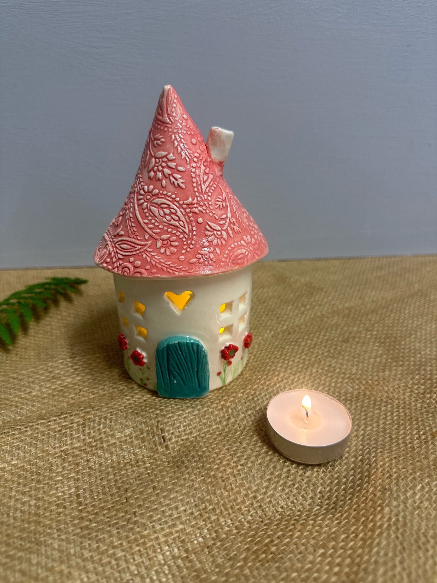 Ceramic Round Fairy Elf House Tea Light Holder