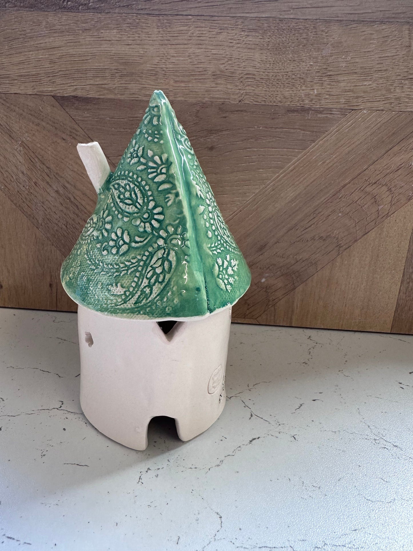 Ceramic Round Fairy Elf House Tea Light Holder