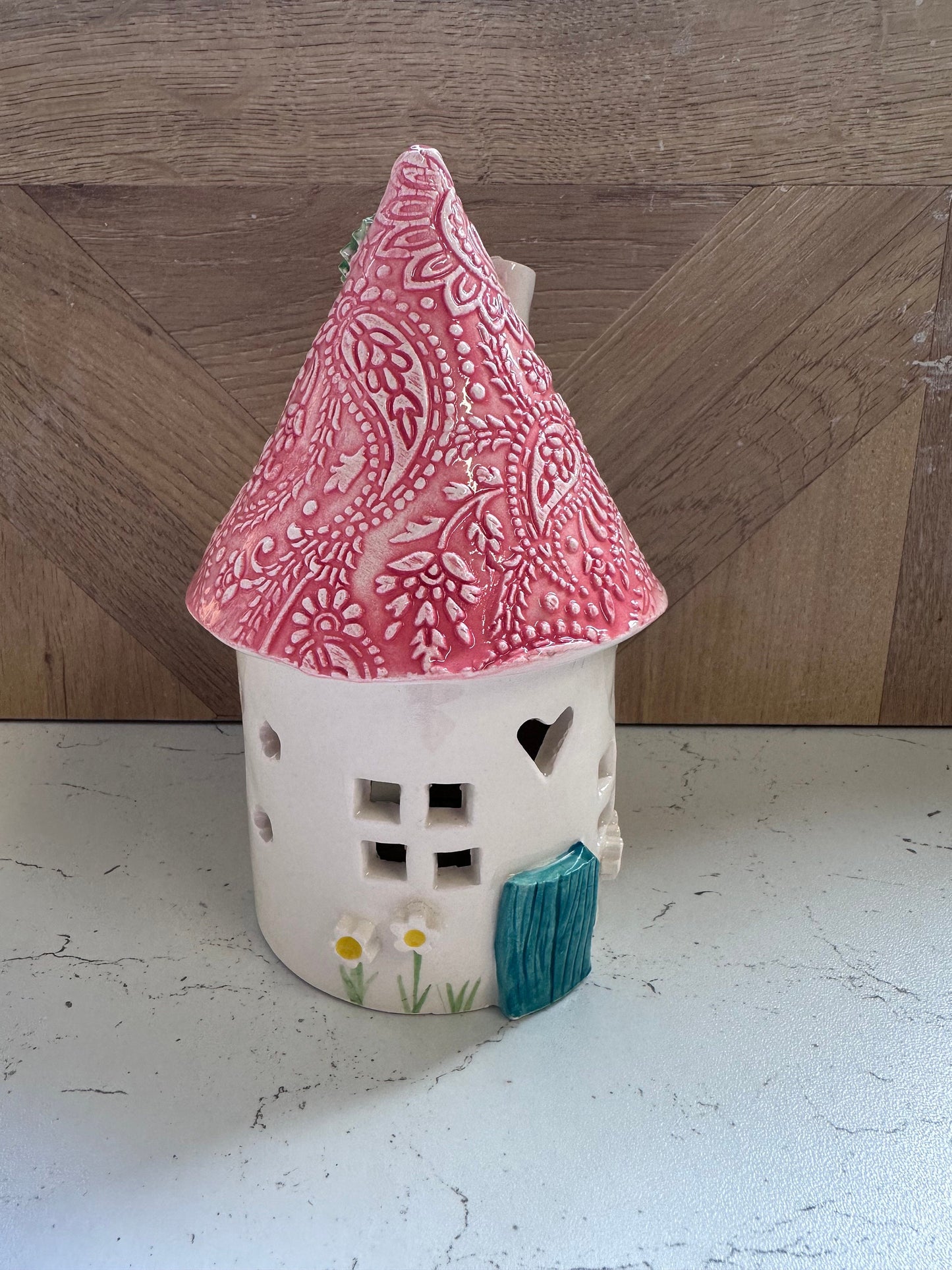 Ceramic Round Fairy Elf House Tea Light Holder