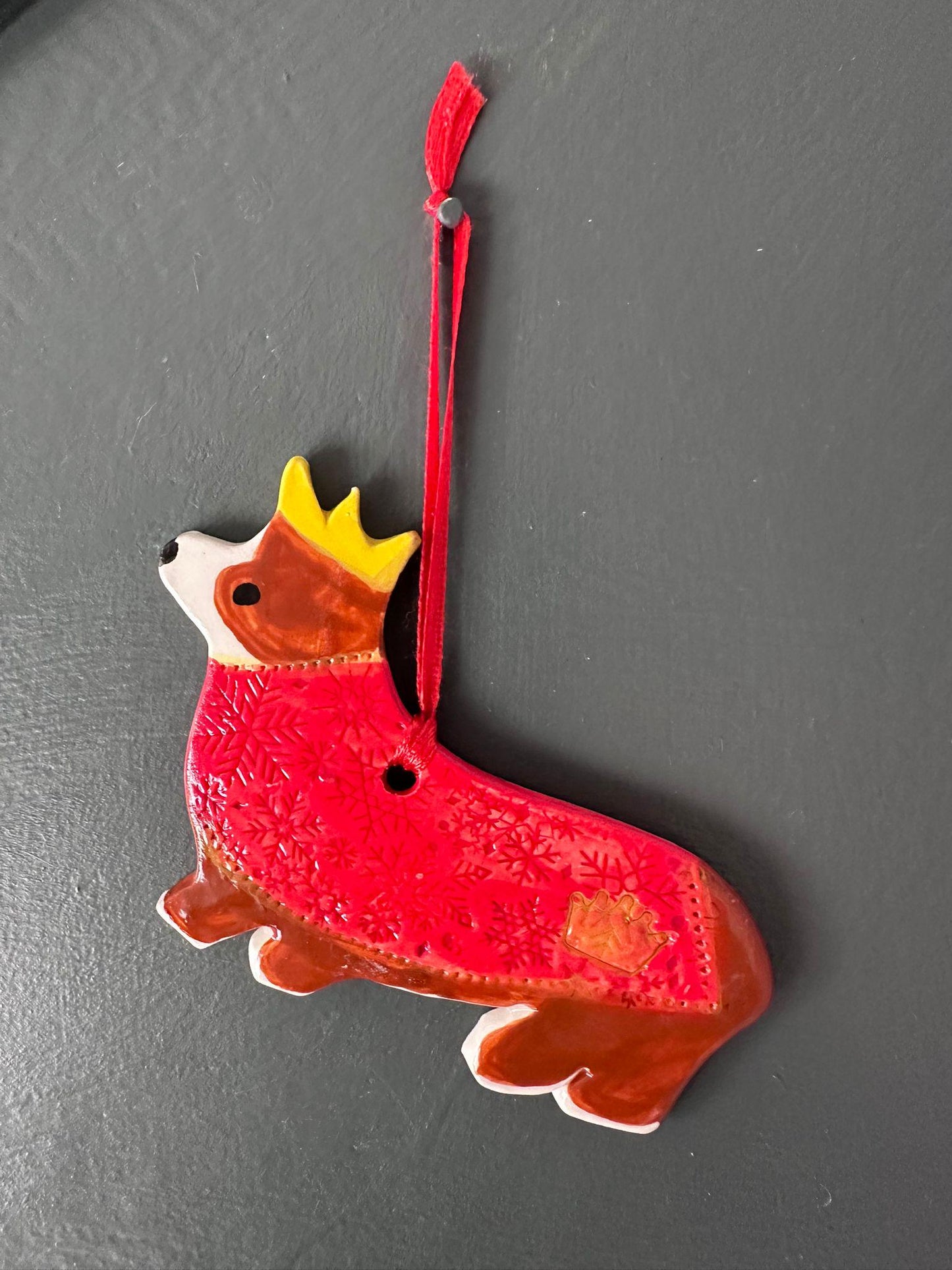 A Royal Corgi Christmas Decoration Ceramic