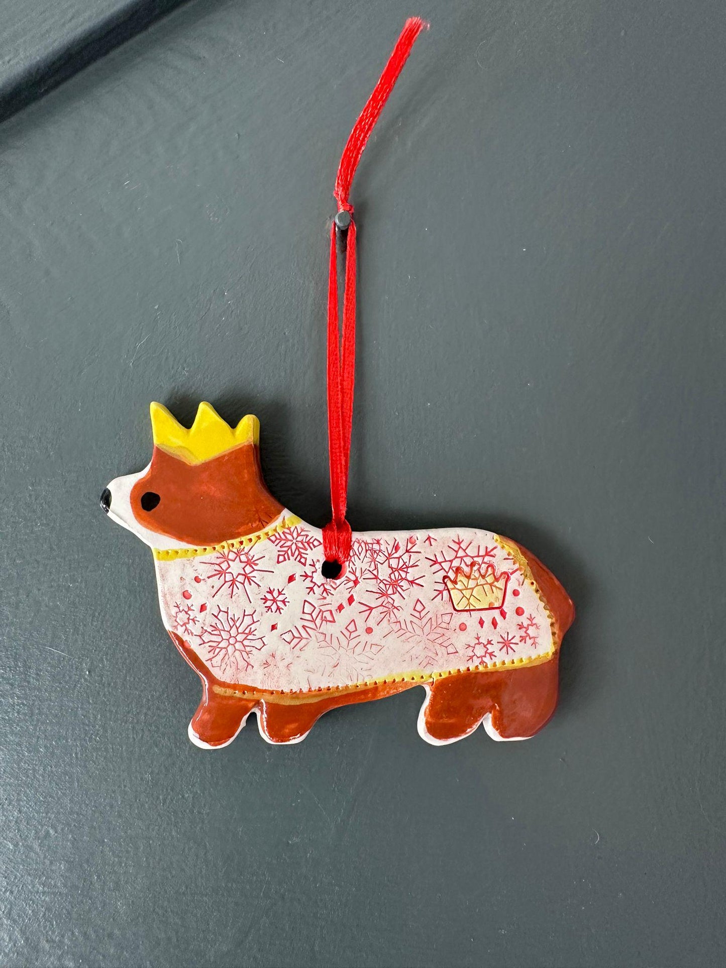 A Royal Corgi Christmas Decoration Ceramic