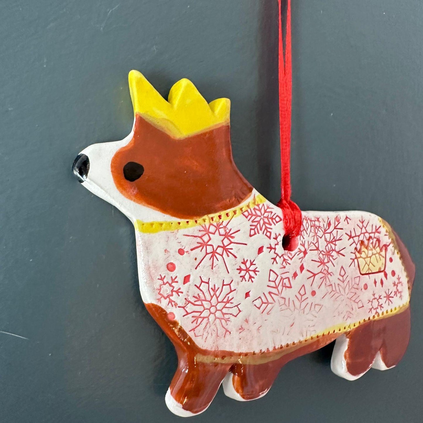 A Royal Corgi Christmas Decoration Ceramic