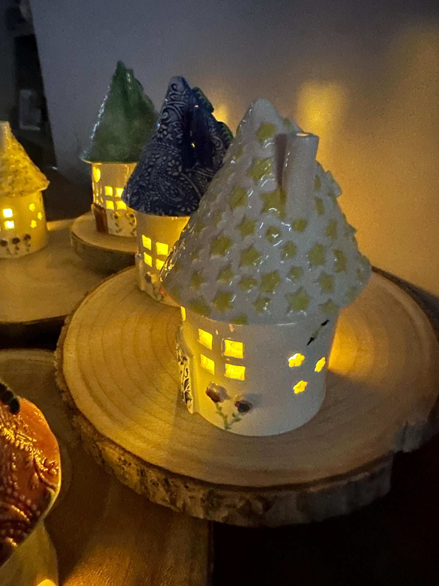 Ceramic Round Fairy Elf House Tea Light Holder