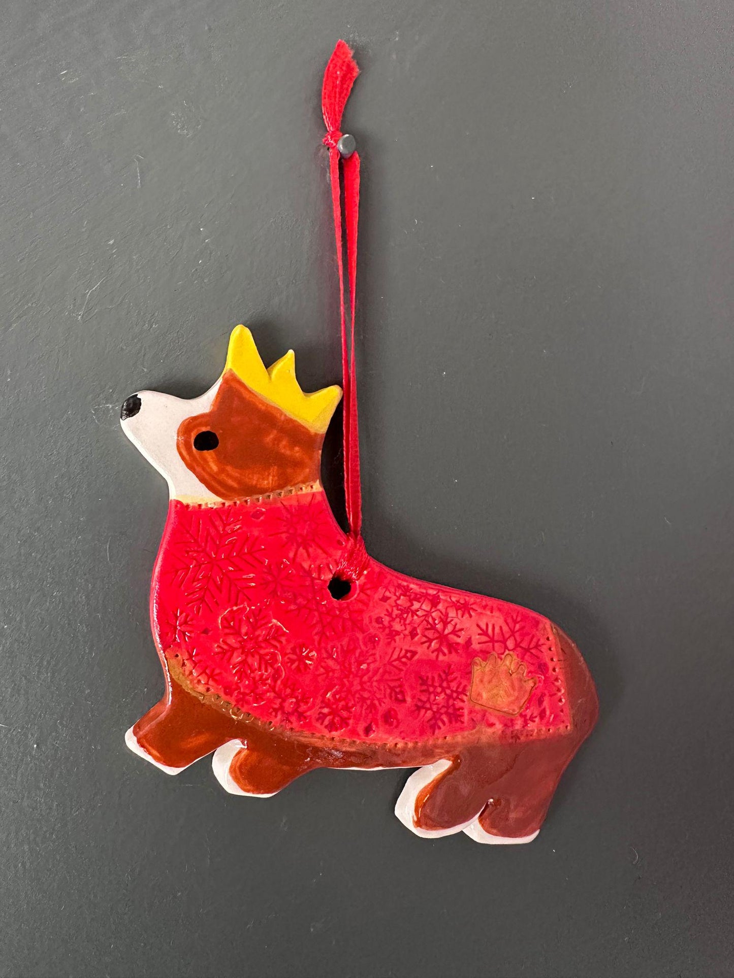 A Royal Corgi Christmas Decoration Ceramic