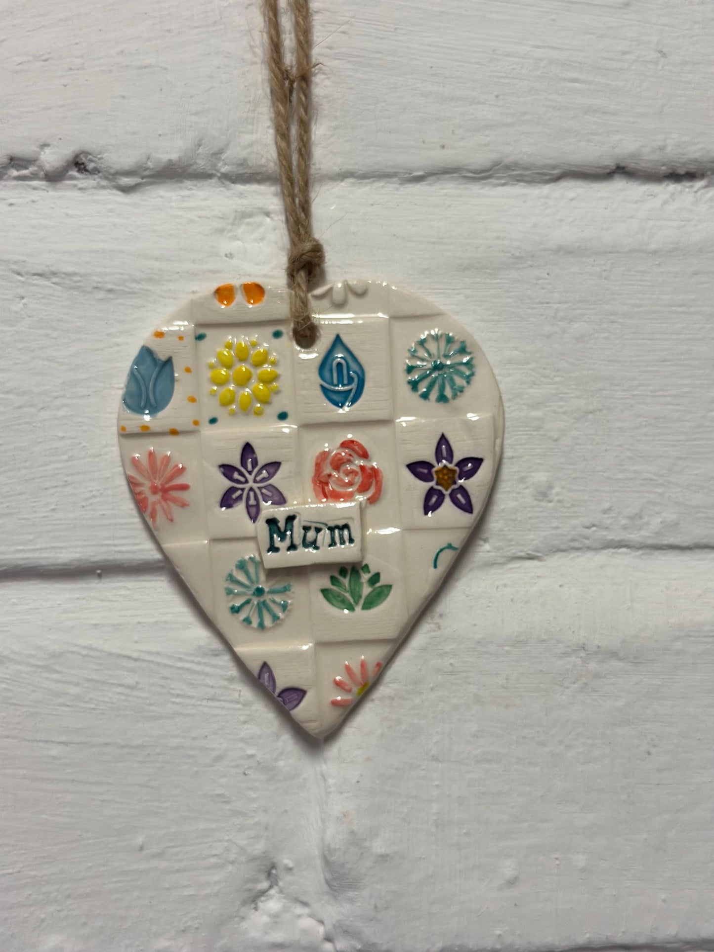 Ceramic Mum Heart. Handmade, Handpainted