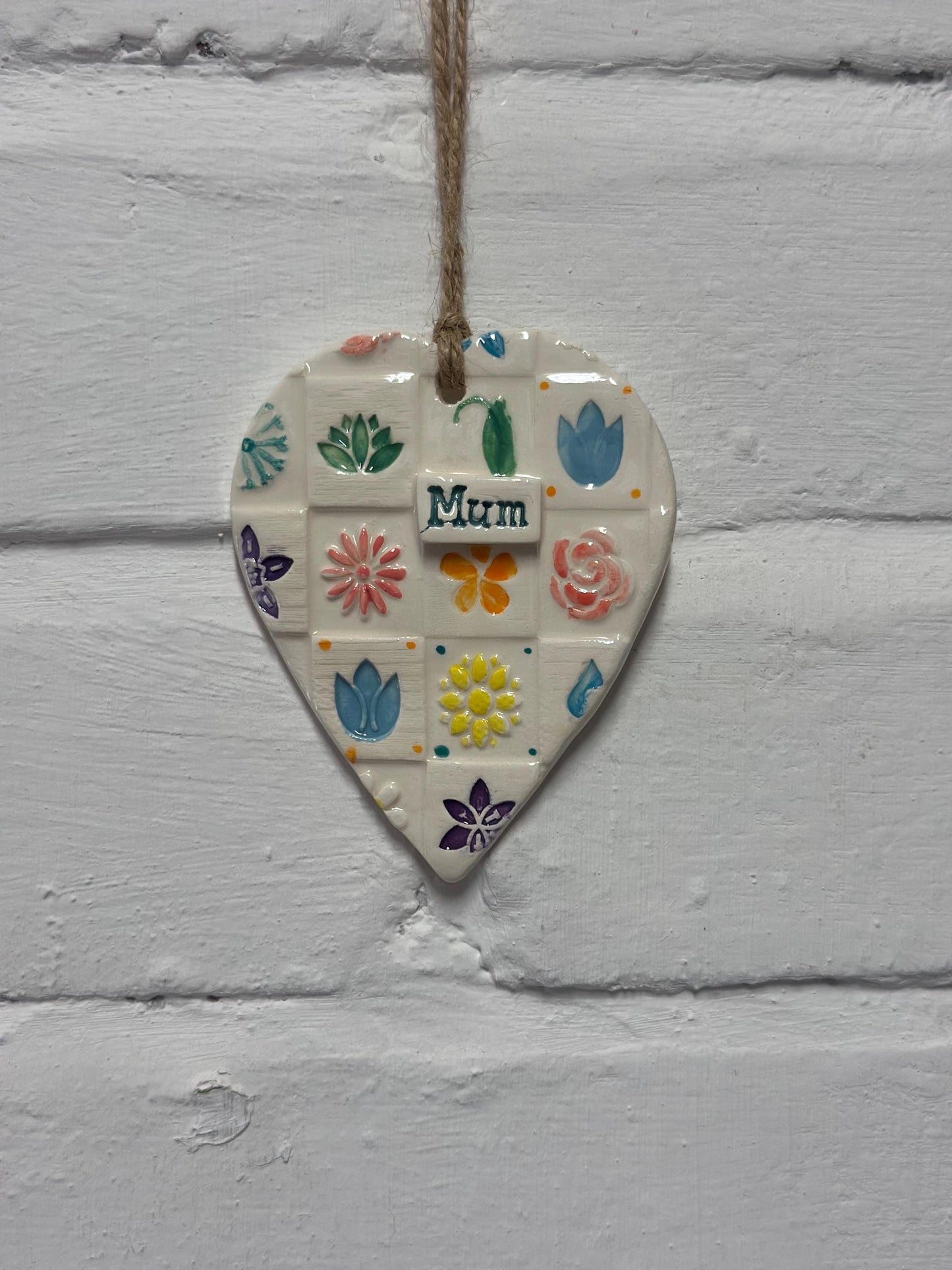 Ceramic Mum Heart. Handmade, Handpainted