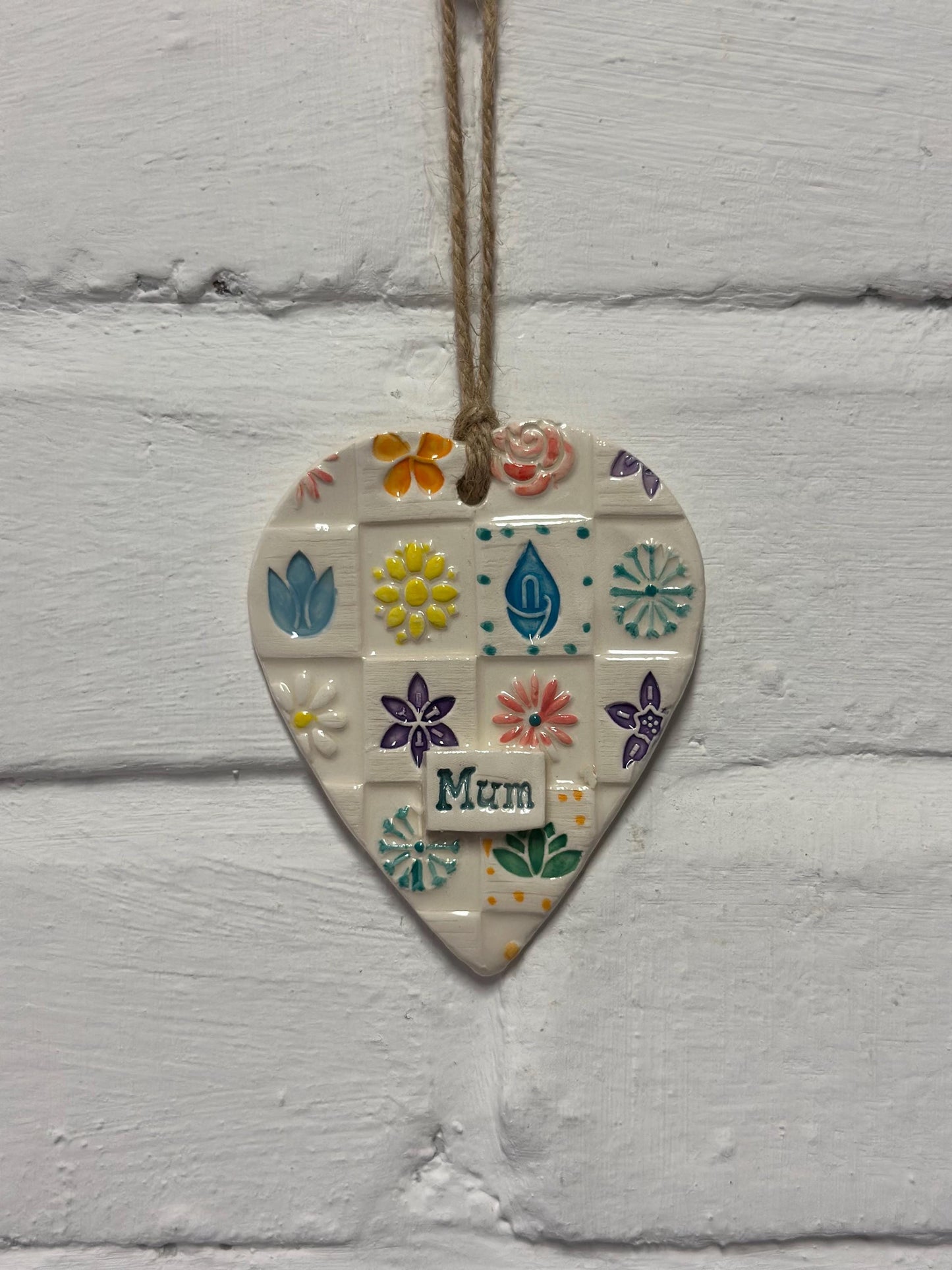 Ceramic Mum Heart. Handmade, Handpainted
