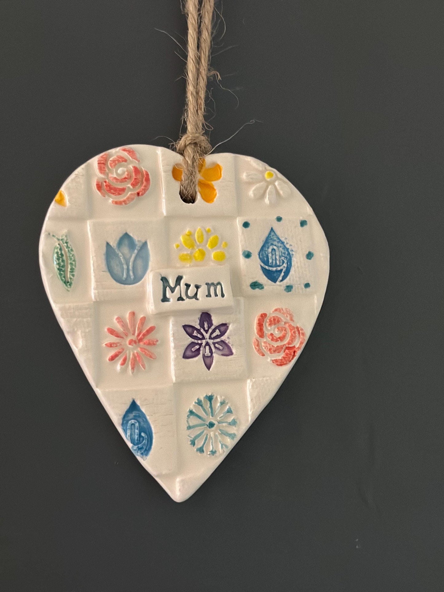 Ceramic Mum Heart. Handmade, Handpainted