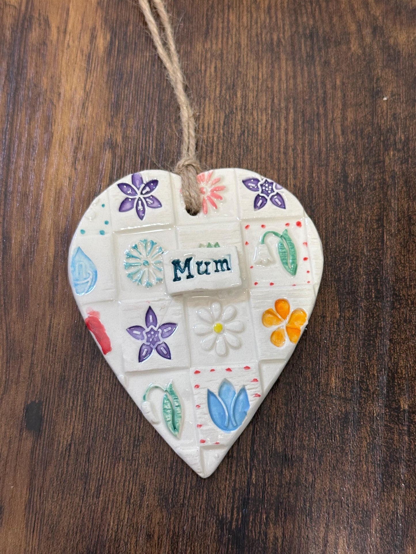 Ceramic Mum Heart. Handmade, Handpainted