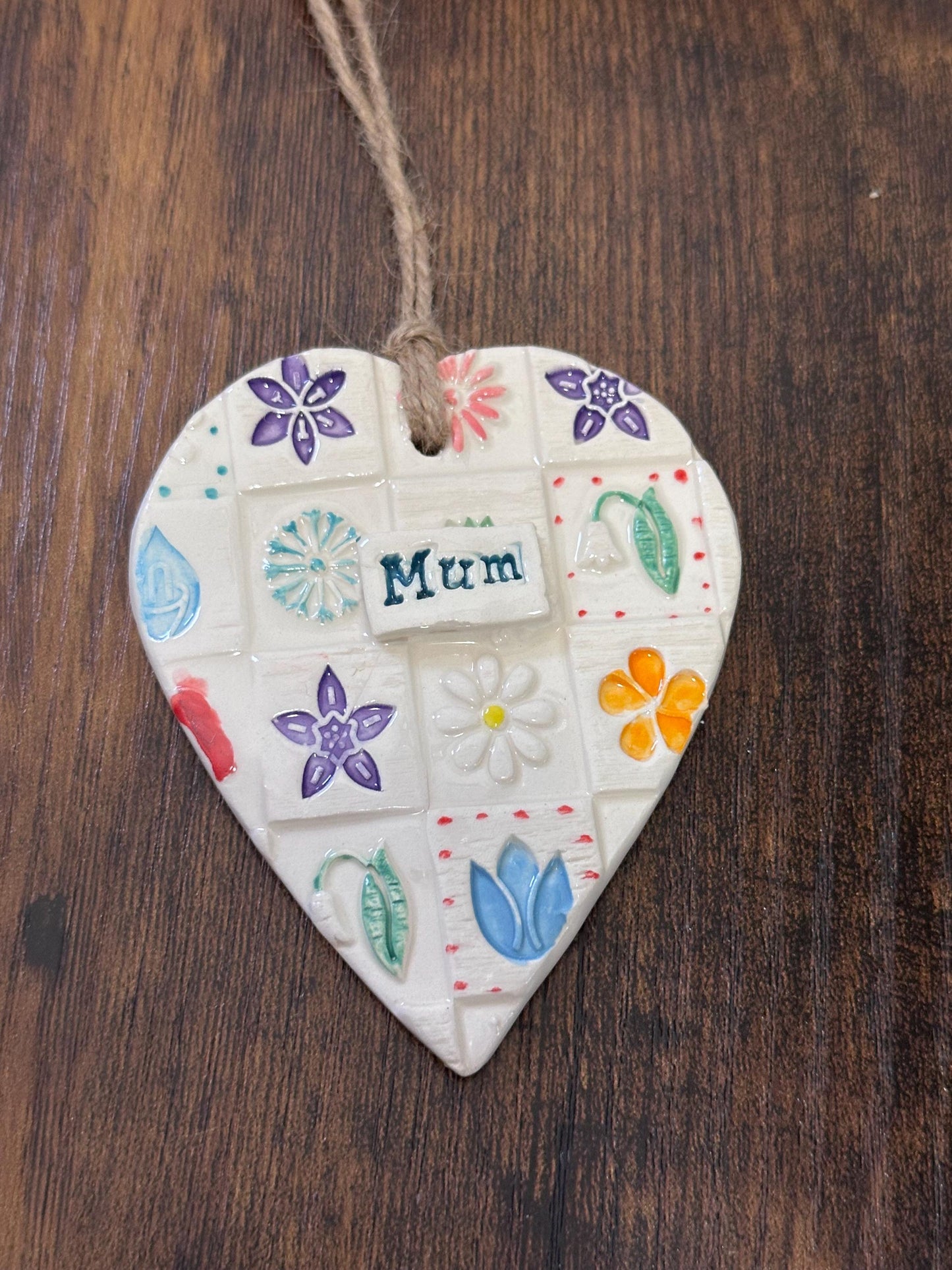 Ceramic Mum Heart. Handmade, Handpainted