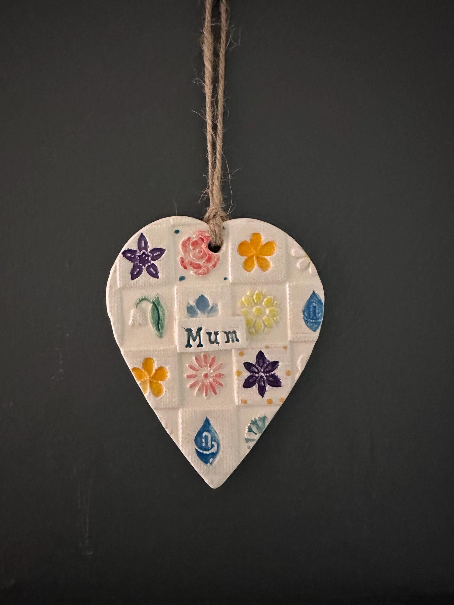 Ceramic Mum Heart. Handmade, Handpainted