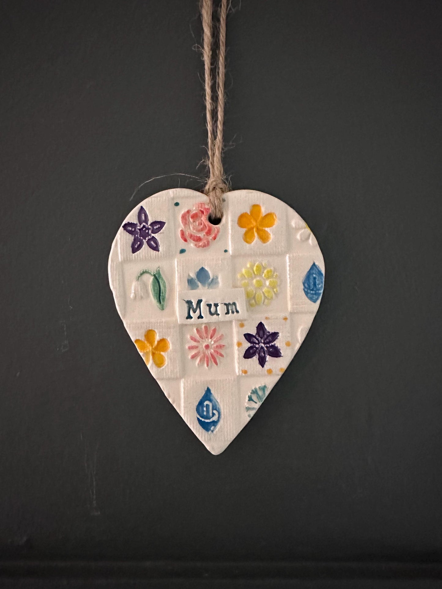 Ceramic Mum Heart. Handmade, Handpainted