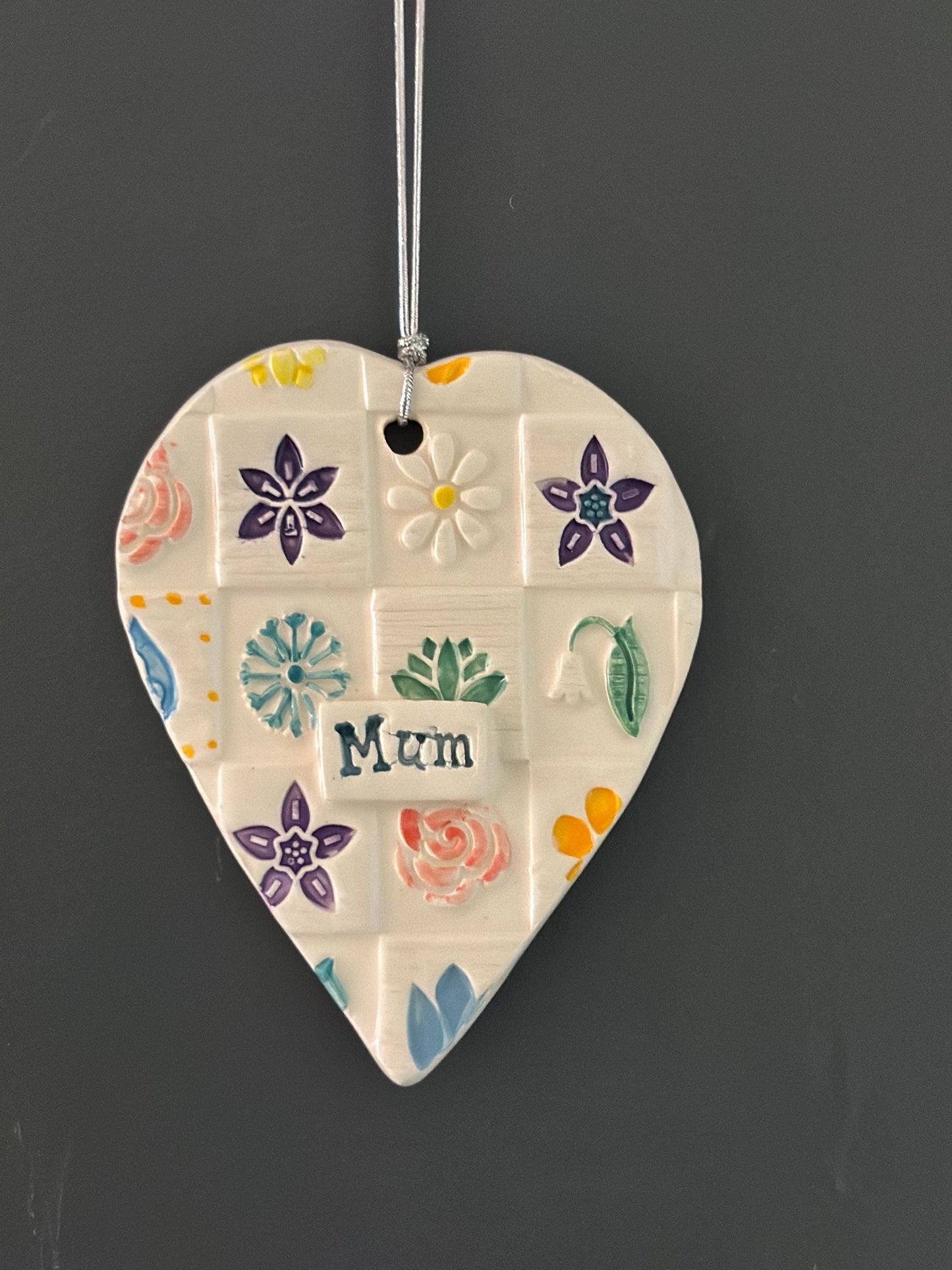 Ceramic Mum Heart. Handmade, Handpainted