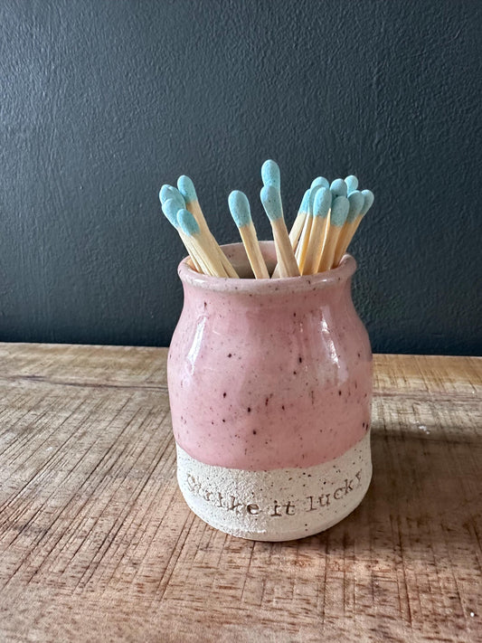 Ceramic Match Pot with phrase and Striker pad