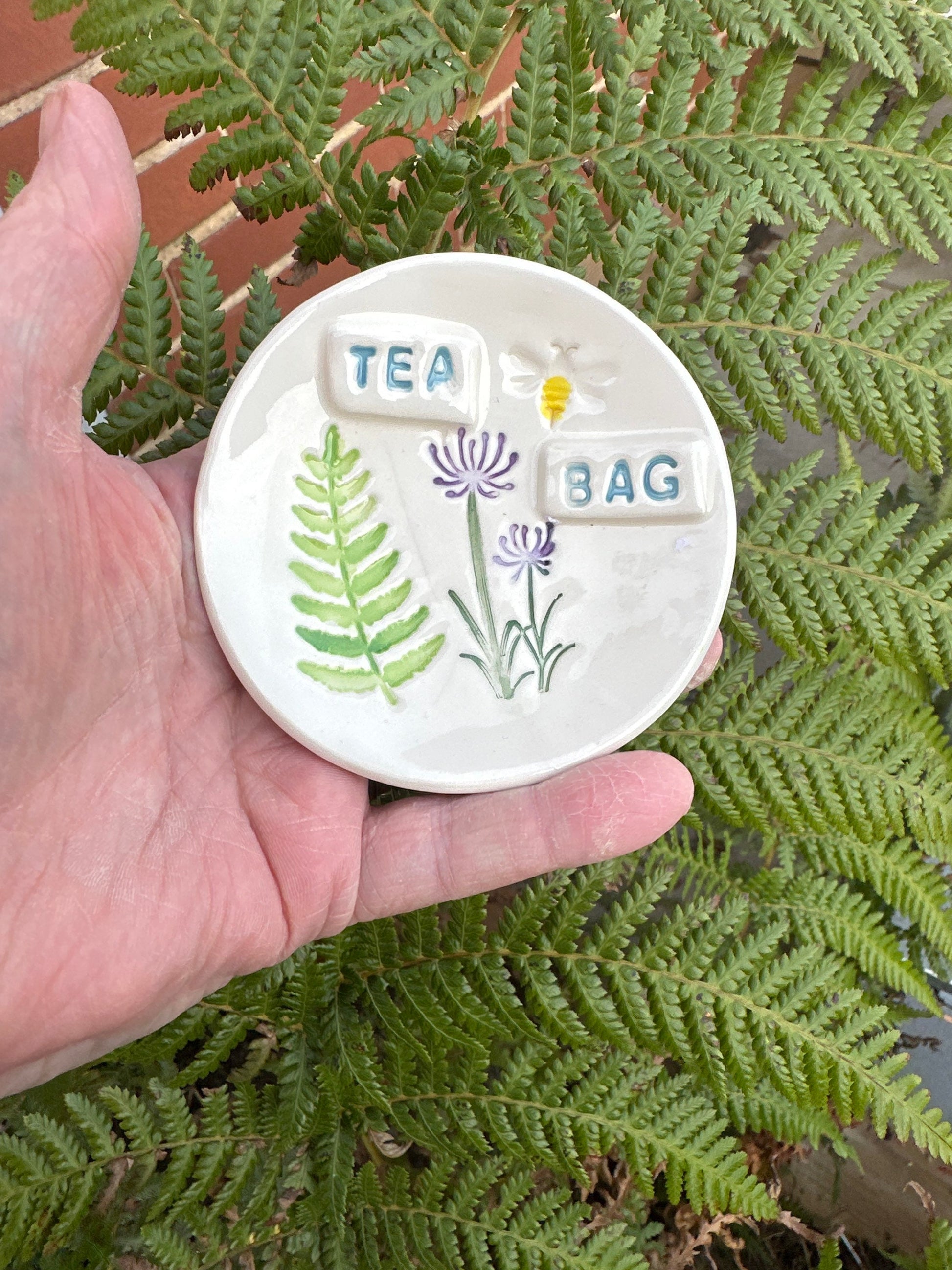 Tea Bag Dish Ceramic Handmade. Hand painted