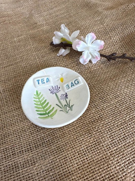 Tea Bag Dish Ceramic Handmade. Hand painted