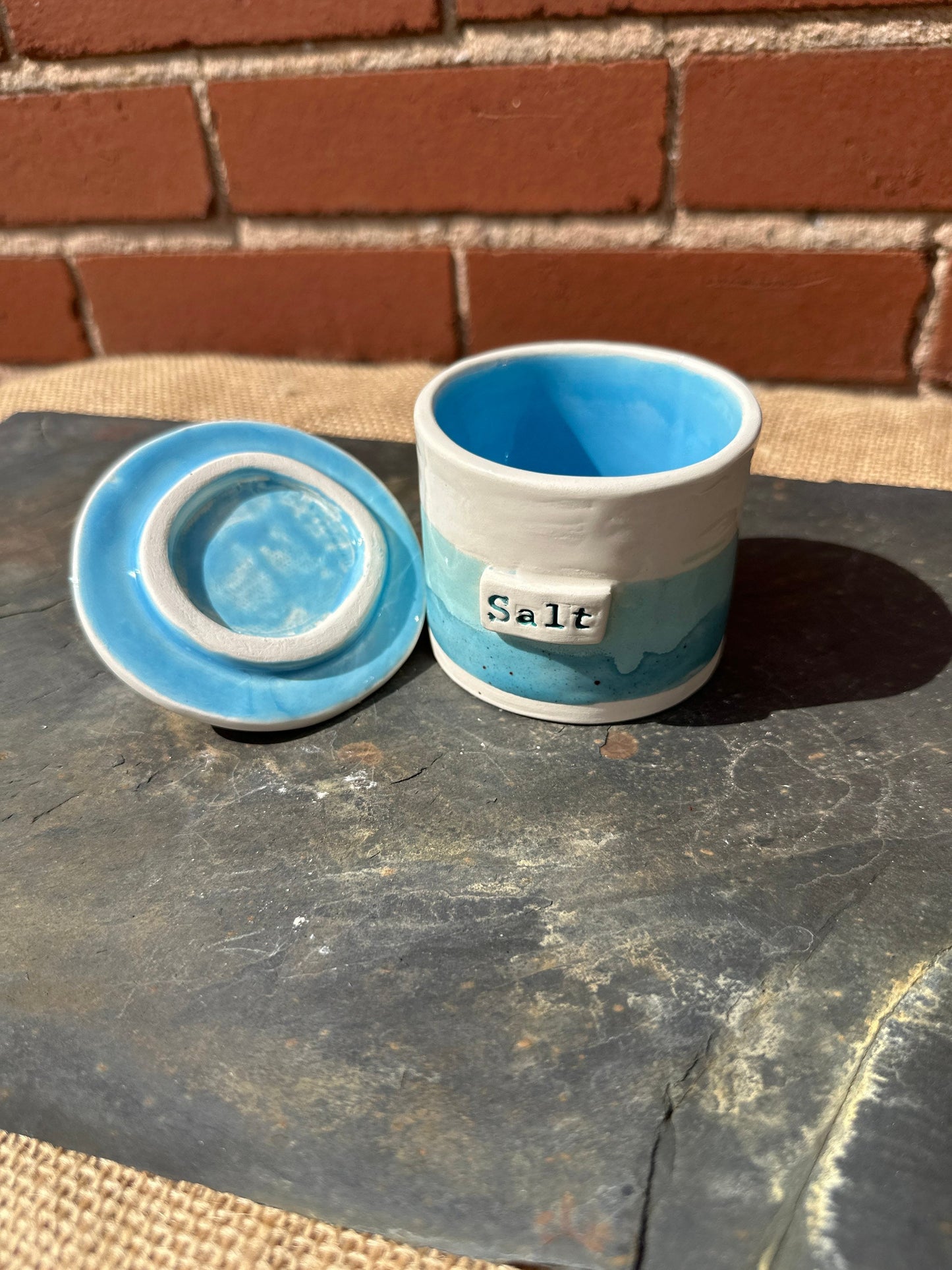 Salt Pot with Lid - Handmade, Unique - Salt Pig - Salt Cellar x 1