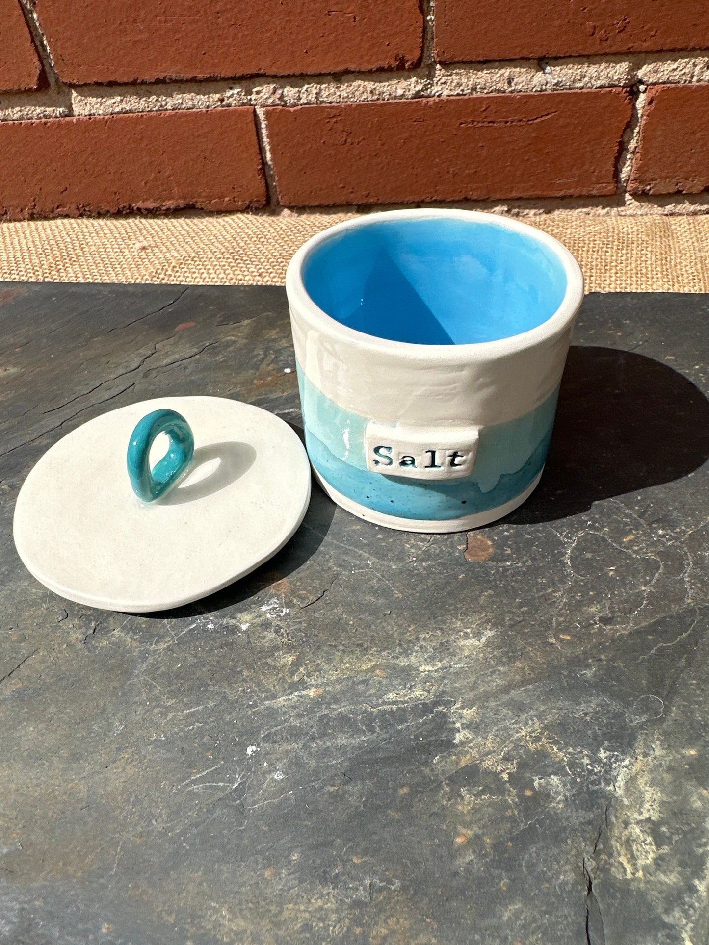 Salt Pot with Lid - Handmade, Unique - Salt Pig - Salt Cellar x 1