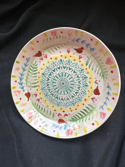 Decorative Ceramic Fern and Robin Plate