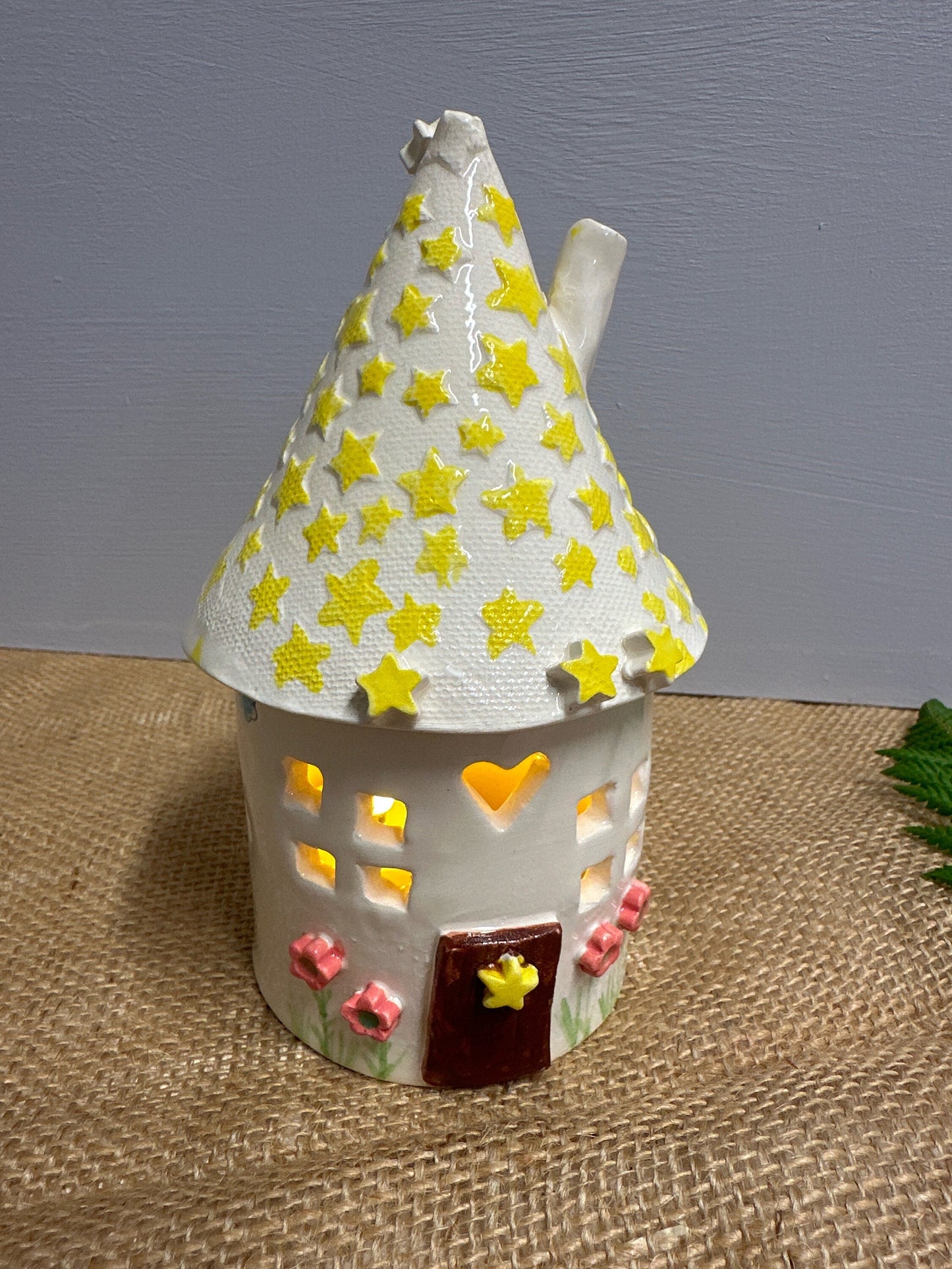 Ceramic Round Fairy Elf House Tea Light Holder