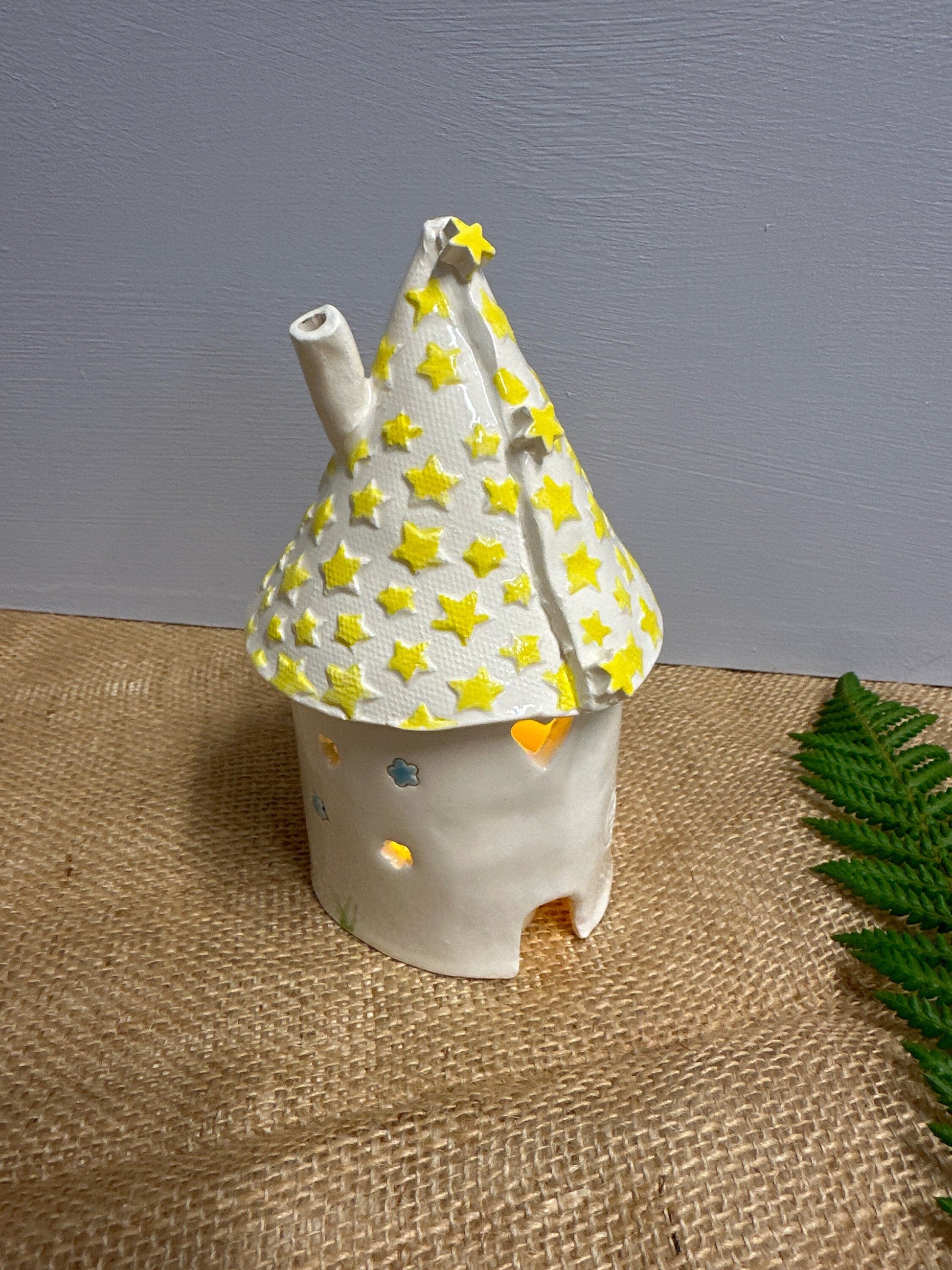 Ceramic Round Fairy Elf House Tea Light Holder