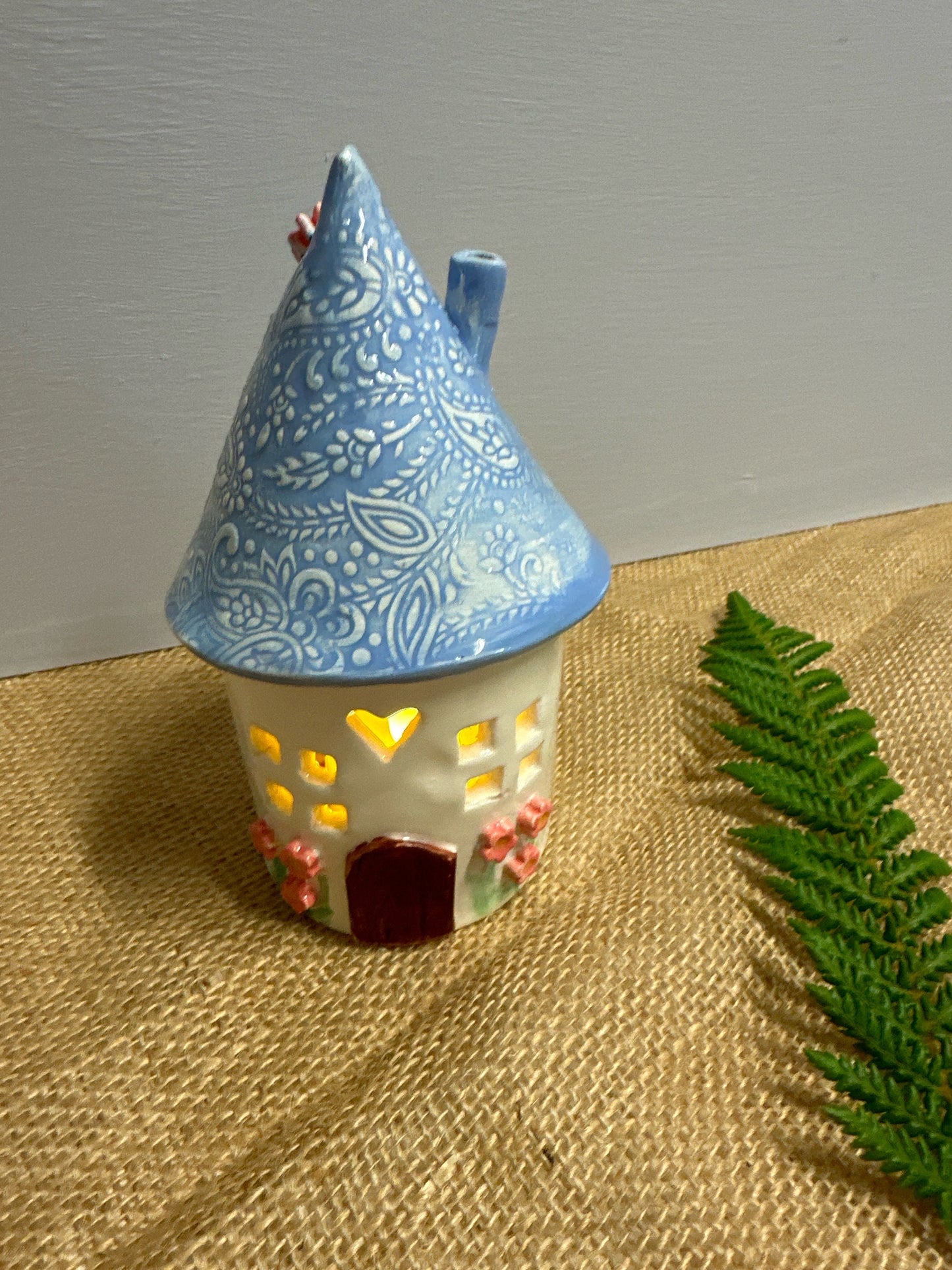 Ceramic Round Fairy Elf House Tea Light Holder