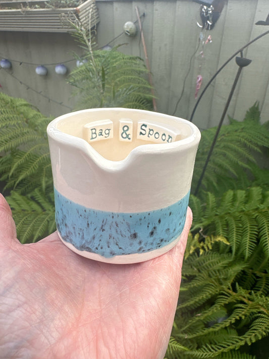 Pretty Ceramic Tea Bag & Spoon pot