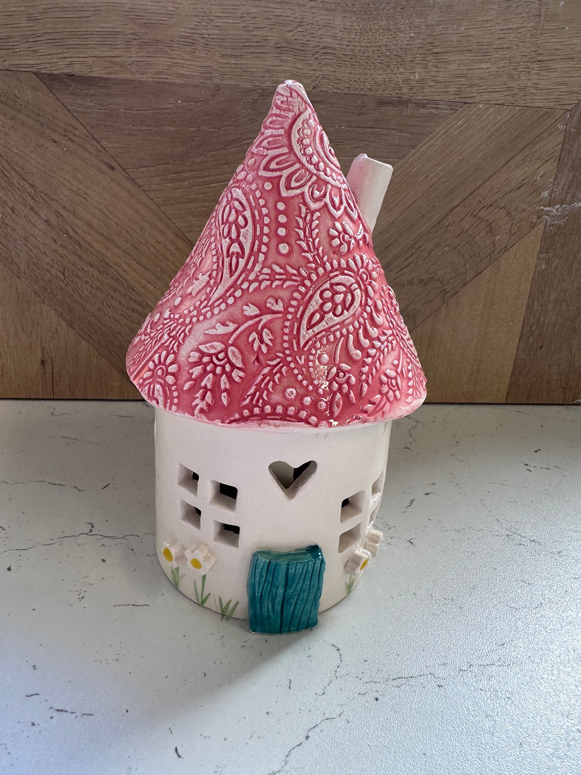 Ceramic Round Fairy Elf House Tea Light Holder