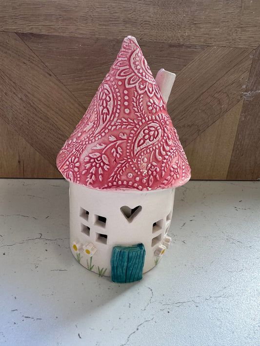 Ceramic Round Fairy Elf House Tea Light Holder