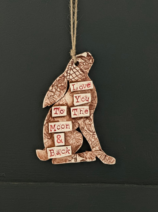 Ceramic Moon Gazing Hare , Love You to the Moon & Back