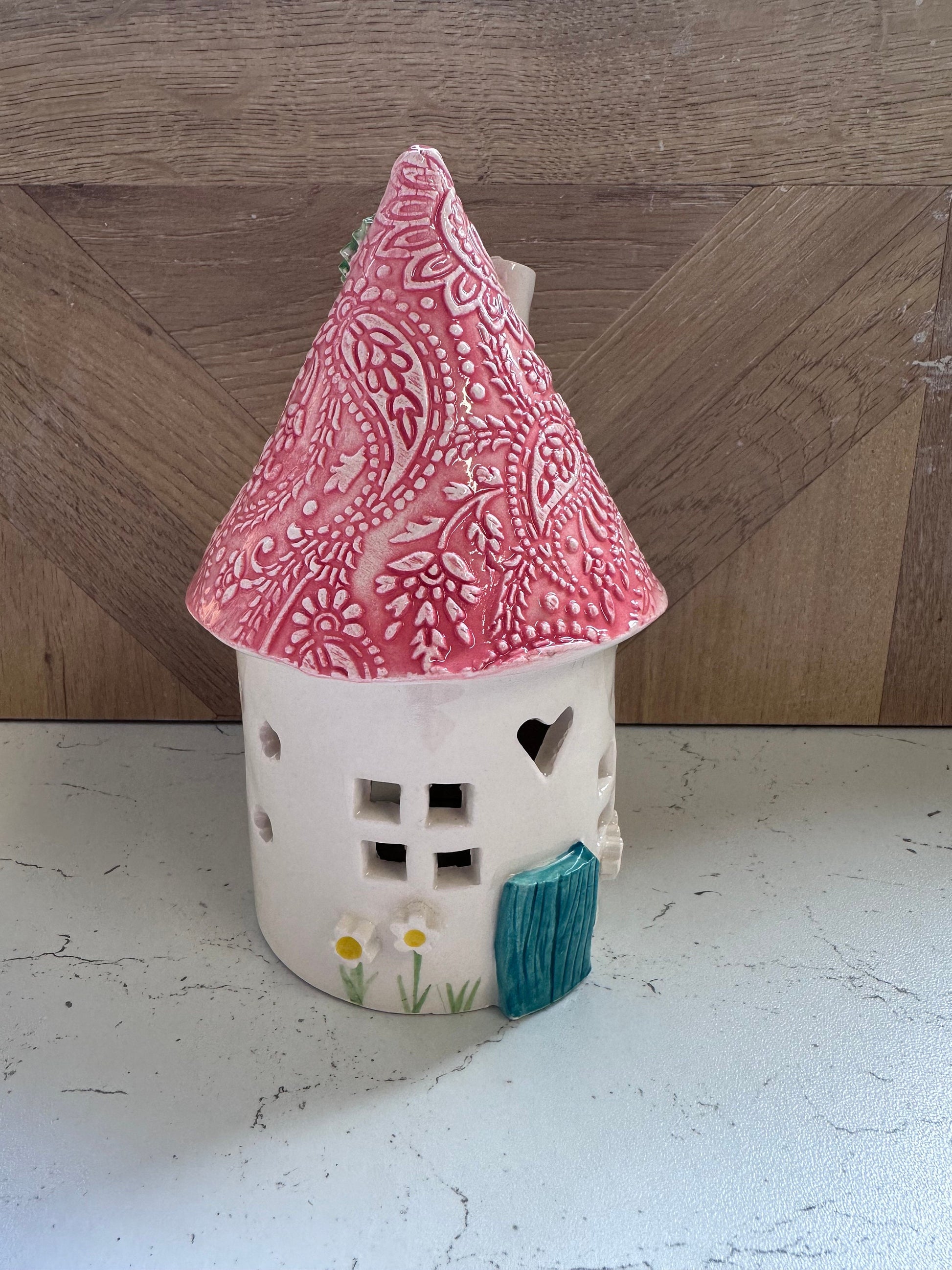 Ceramic Round Fairy Elf House Tea Light Holder