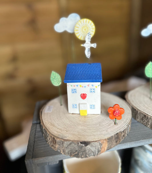 Handmade House Scene on wood