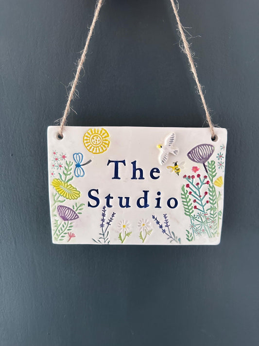 Made to Order. Studio Handmade Ceramic Wall Plaque. Hand Painted. The Studio Sign