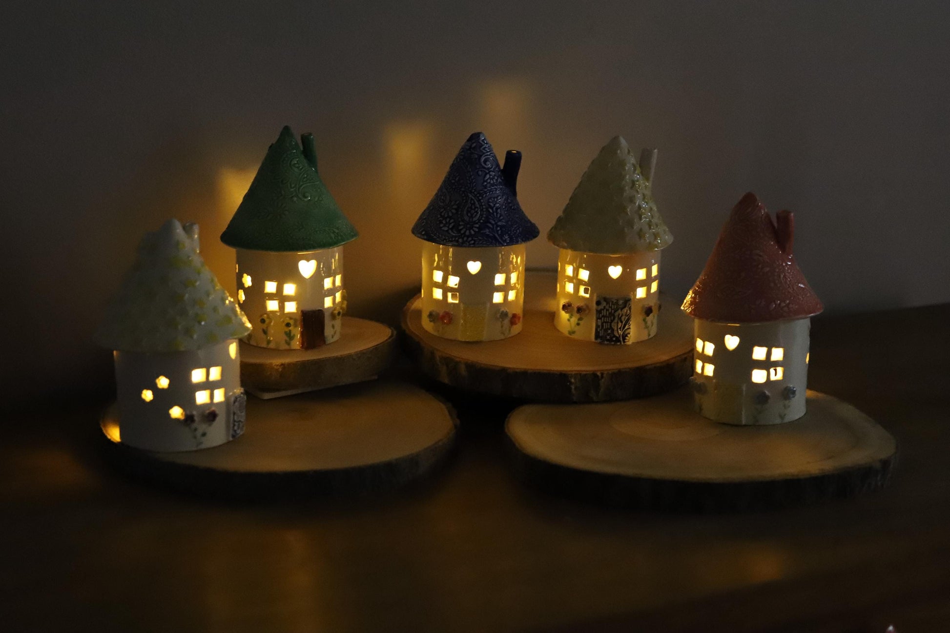 Ceramic Round Fairy Elf House Tea Light Holder