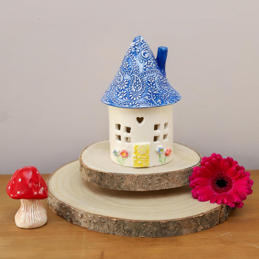 Ceramic Round Fairy Elf House Tea Light Holder
