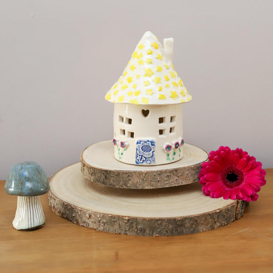 Ceramic Round Fairy Elf House Tea Light Holder