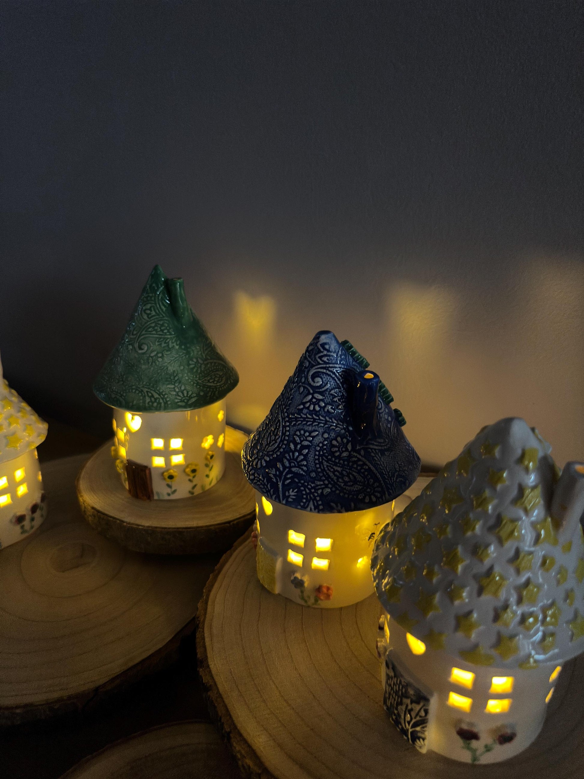 Ceramic Round Fairy Elf House Tea Light Holder