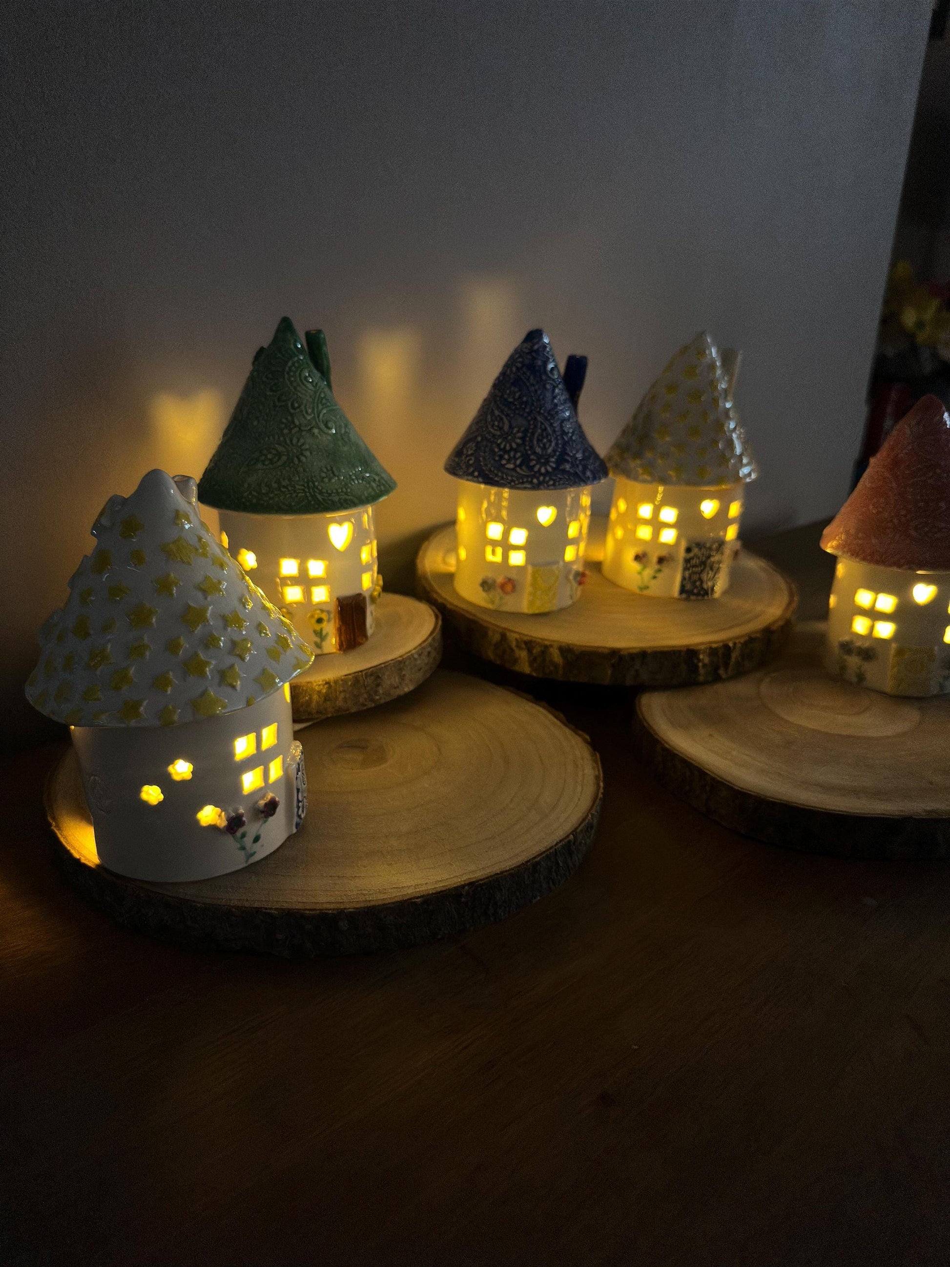 Ceramic Round Fairy Elf House Tea Light Holder