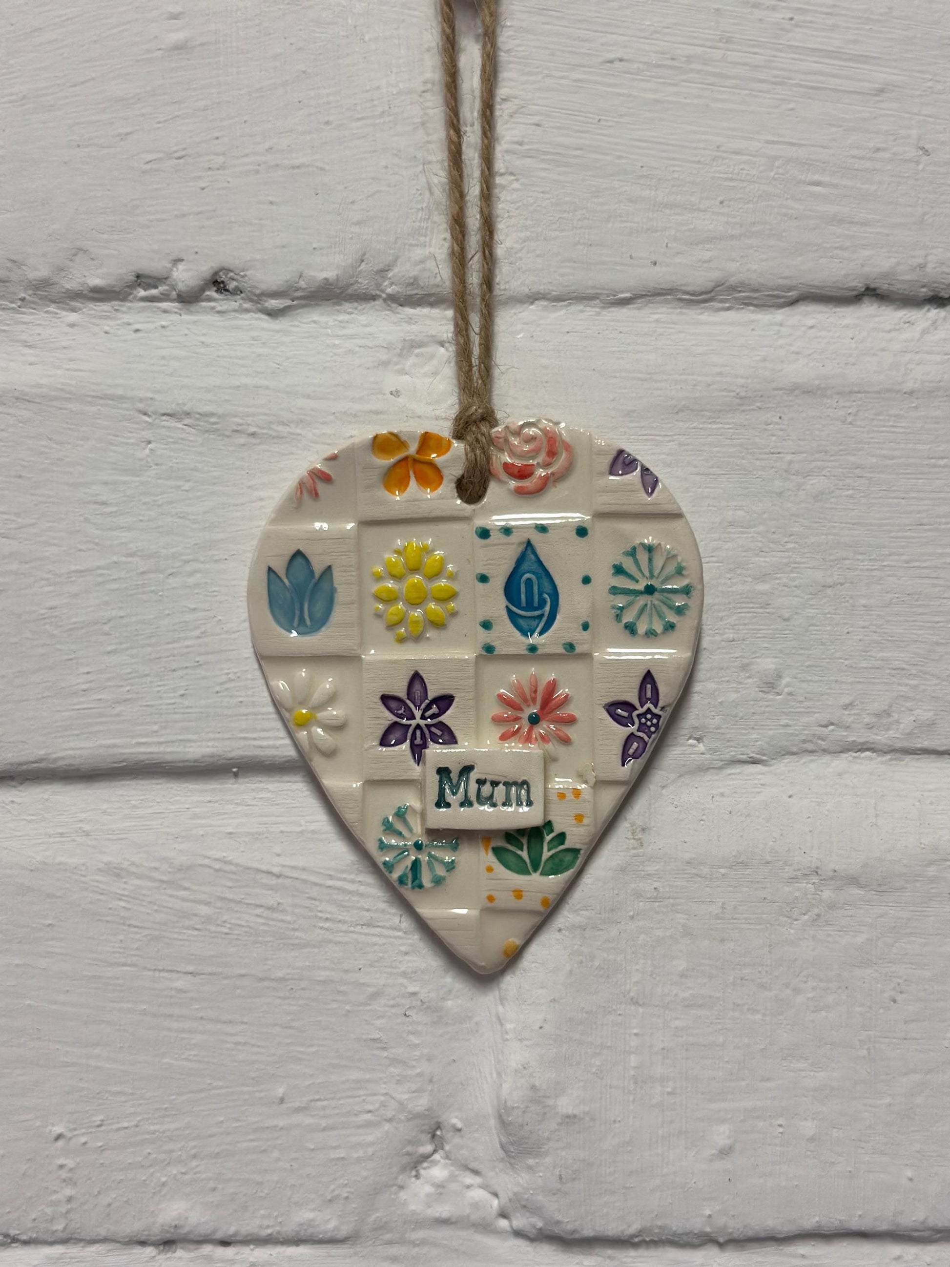 Ceramic Mum Heart. Handmade, Handpainted