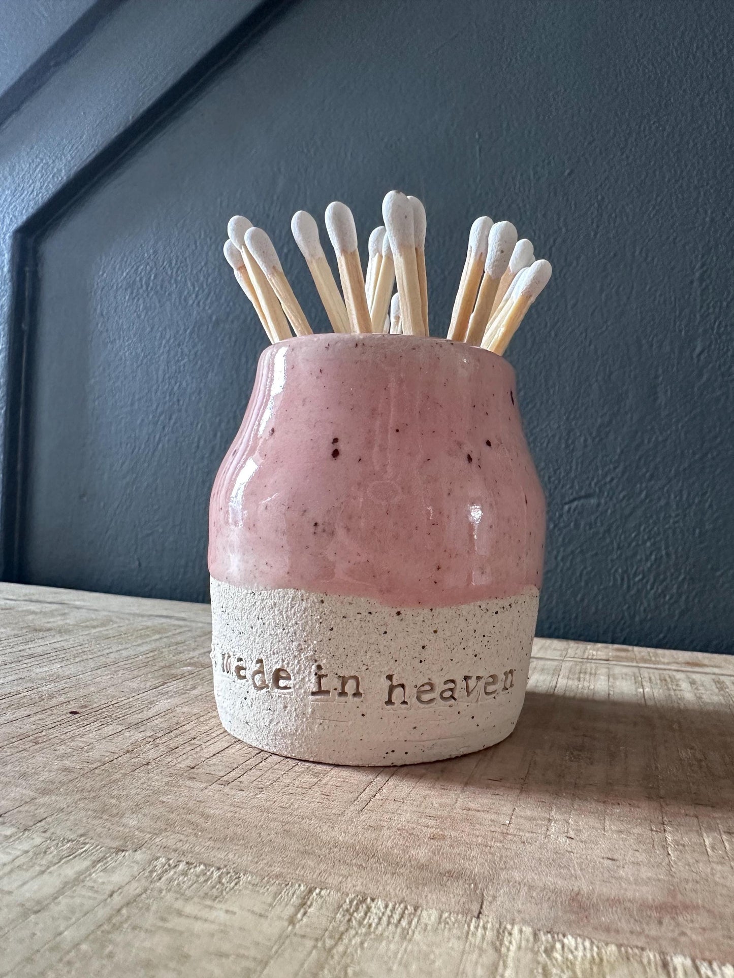 Ceramic Match Pot with phrase and Striker pad