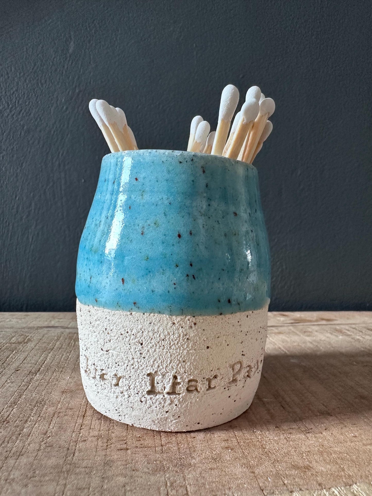 Ceramic Match Pot with phrase and Striker pad