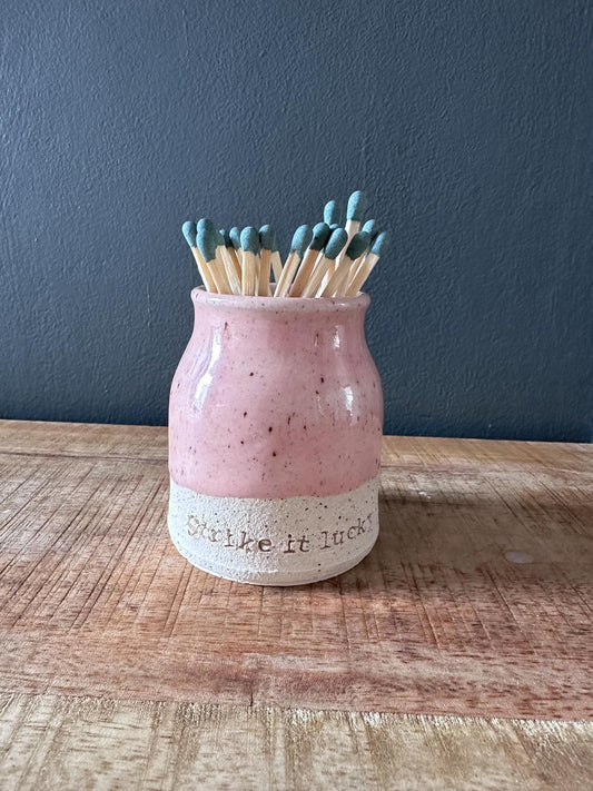 Ceramic Match Pot with phrase and Striker pad