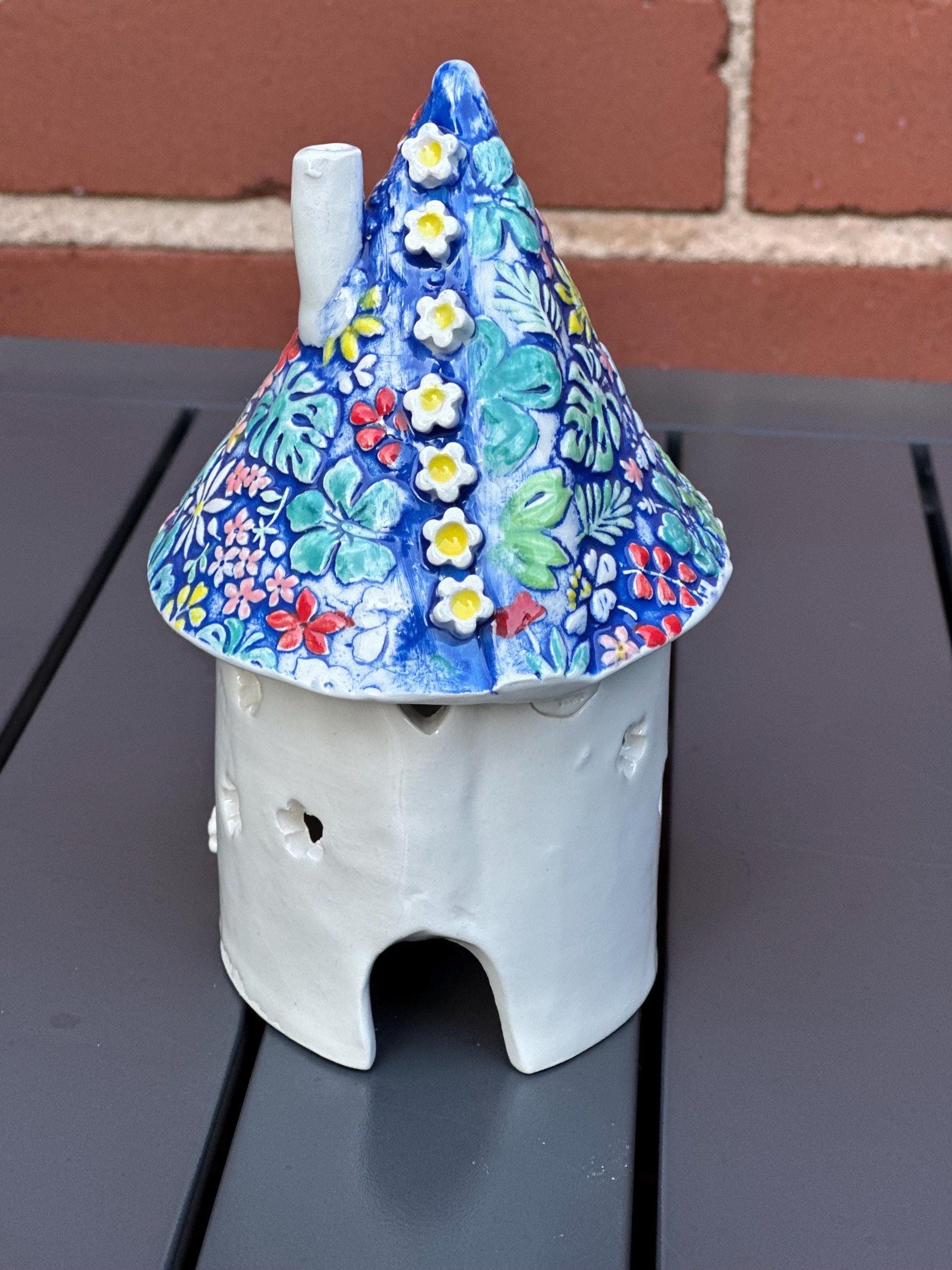 Ceramic Round Fairy Elf House Tea Light Holder