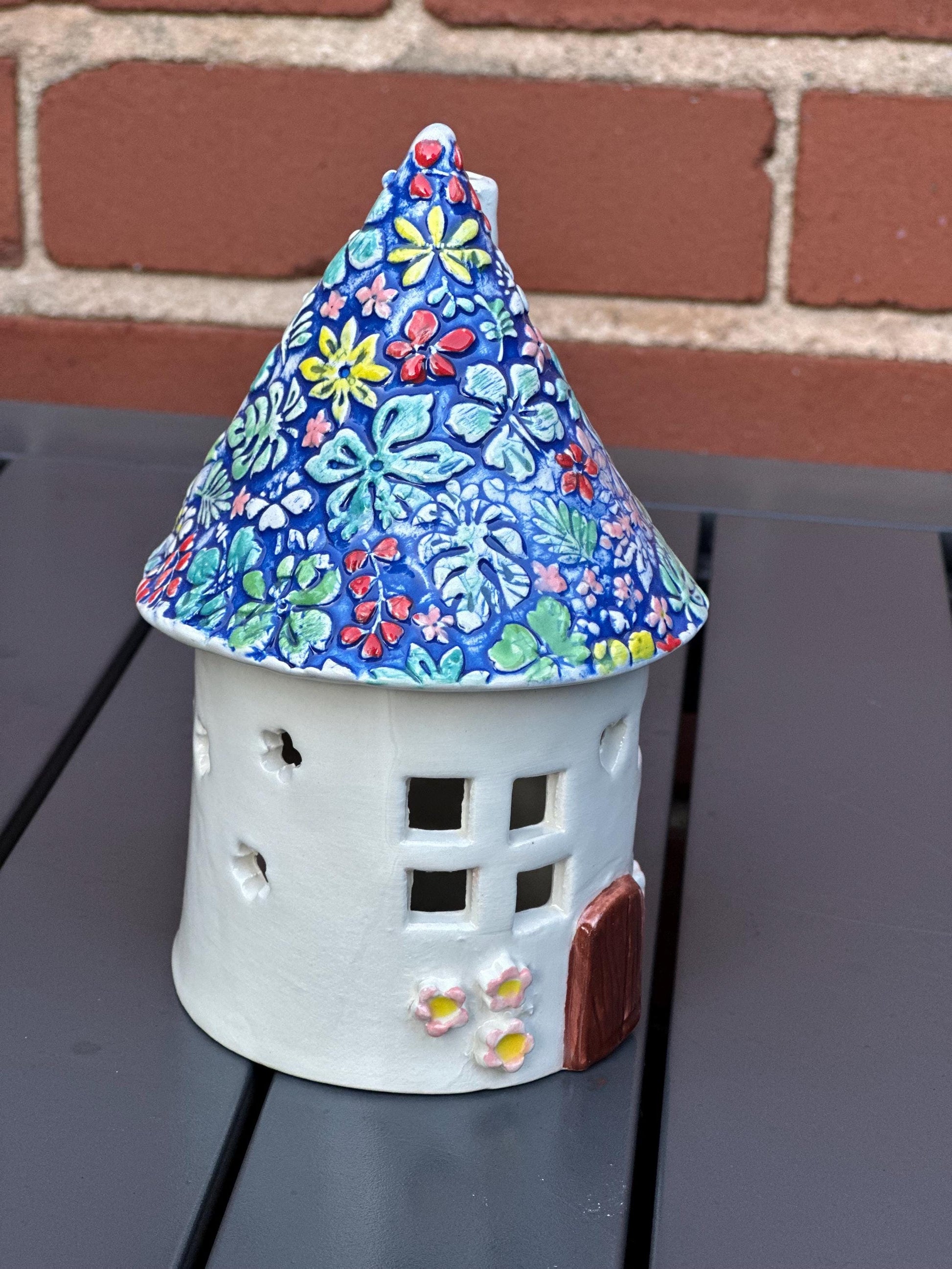 Ceramic Round Fairy Elf House Tea Light Holder