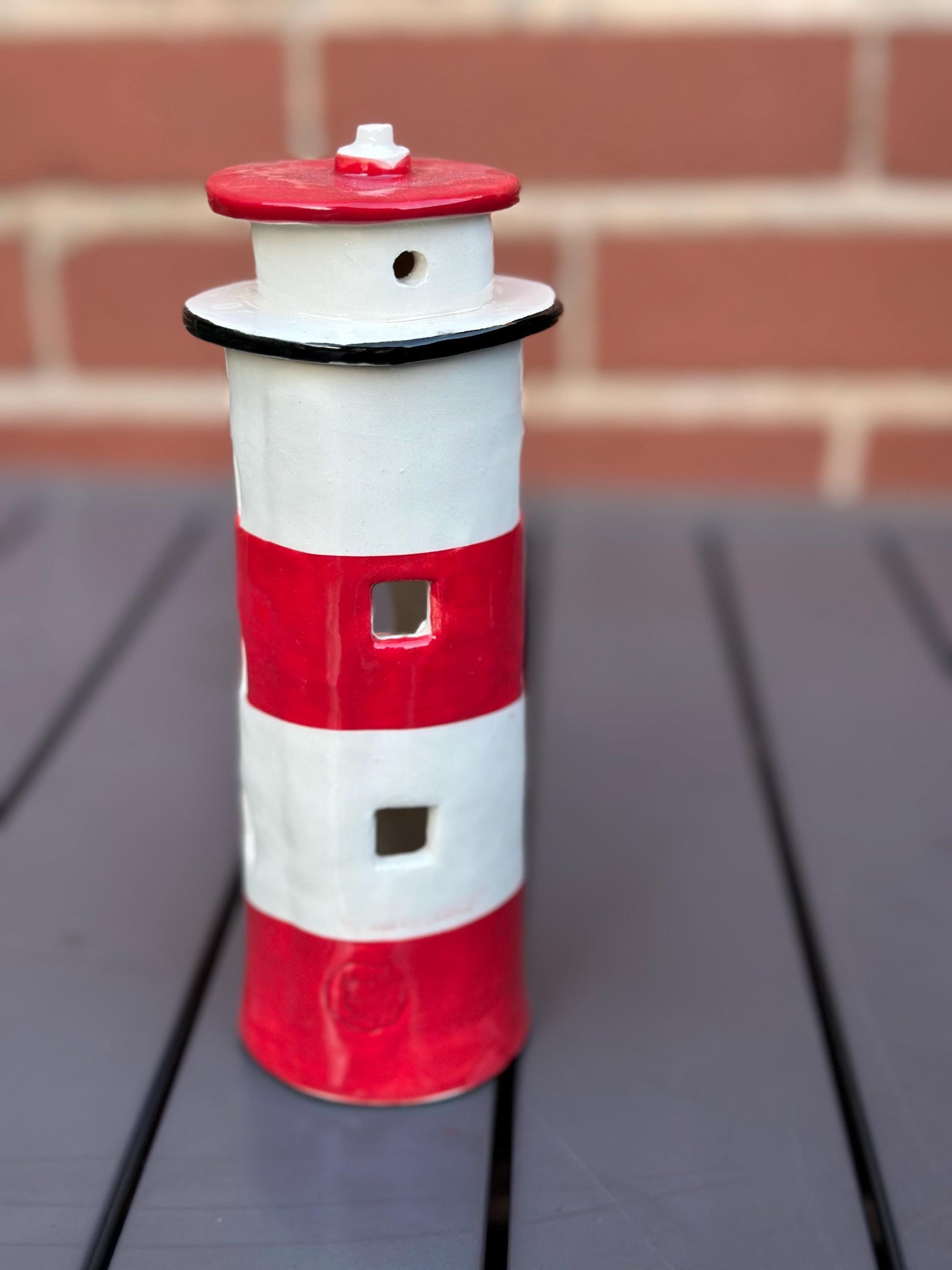Handmade Ceramic Tealight Lighthouse.